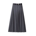 thumbnail image 2 of Joernso High Waist Pleated Skirt with Belt Solid Color A-Line Long Skirt Ankle Length Office Casual Women Suit Skirt, 2 of 8