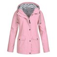 thumbnail image 2 of Joernso Women Solid Color Stripe Outdoor Windproof Waterproof Hooded Raincoat Rain Jacket, 2 of 8