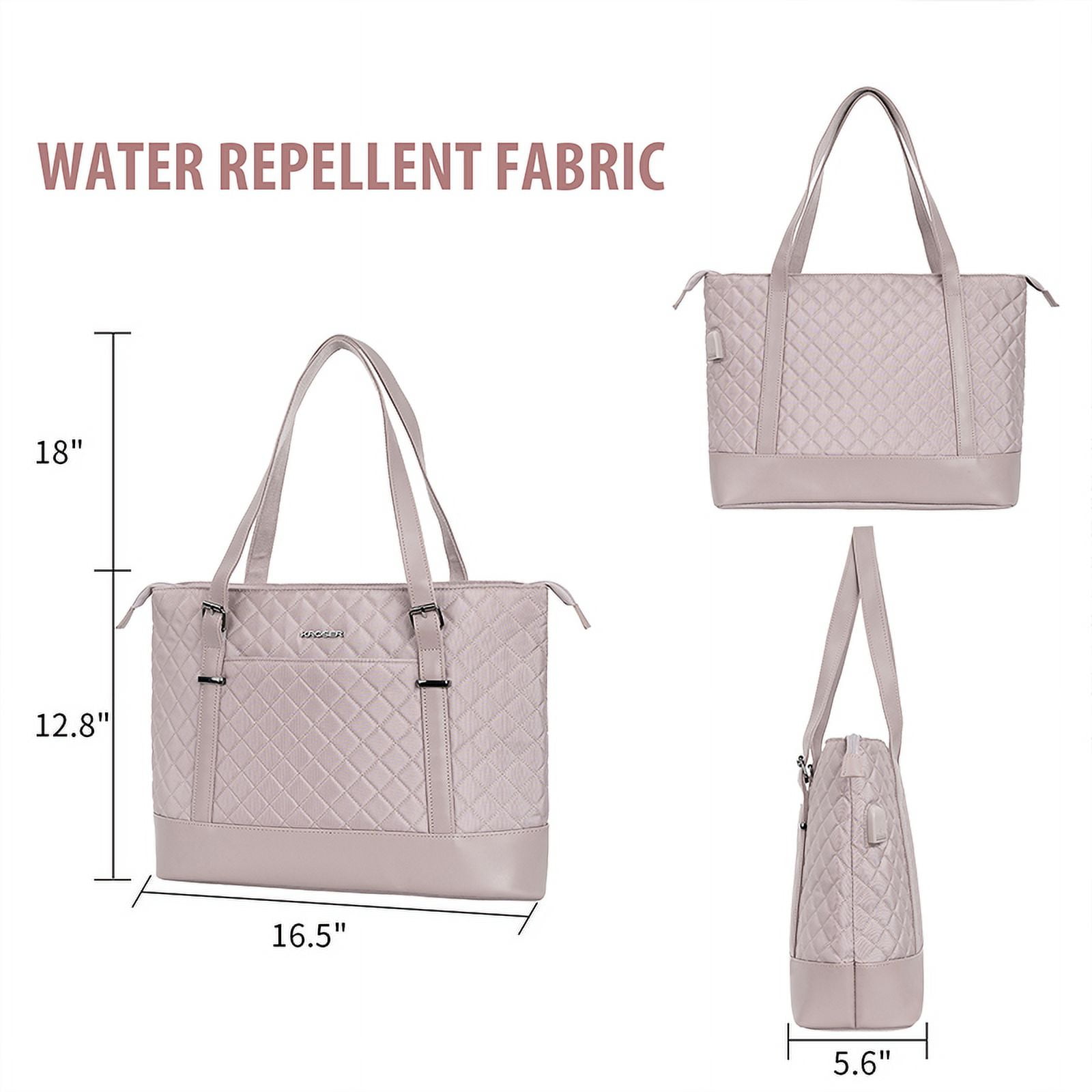 KROSER Laptop Tote Bag 15.6" Computer bag Shoulder Bag Women Handbag (Quilt)-Dusty Pink