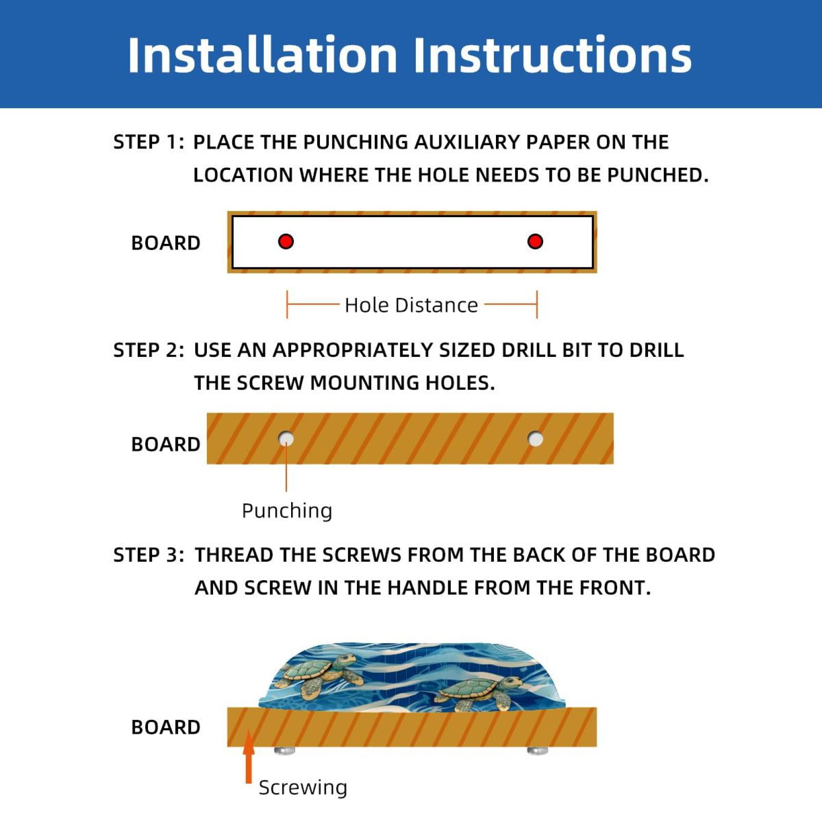 PhooArto 6 Pcs Cup Drawer Pulls, Blue Wave Stripe Sea Turtle Pattern Shell Shape Handles Cabinet Knobs for Dresser Cupboard Closet Wardrobe with Screws