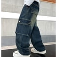 thumbnail image 6 of UACY Boys Baggy Jeans, Wide Leg Denim Pants for Teen Kids, Elastic Waist Loose Fit Cargo Trousers with Pockets (Blue, 11-12 Years), 6 of 7