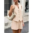 thumbnail image 4 of Women'S Summer 2 Piece Outfits Sleeveless Matching Sets Button Down V Neck Vest Waistcoat and Pockets Shorts  M, 4 of 7