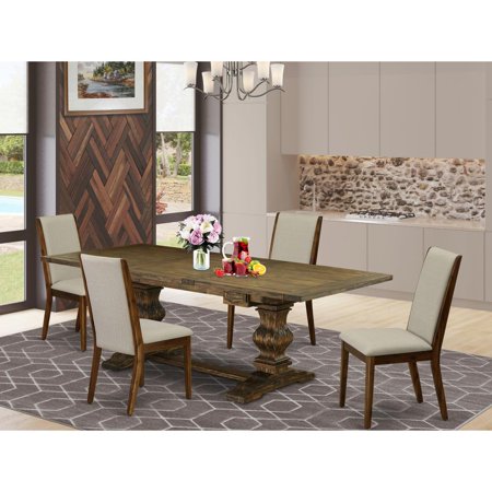 East West Furniture 5-pc wood dining table set with Chair’s Legs and Modern Gray Linen Fabric