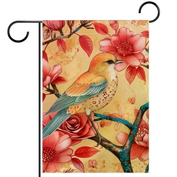 Birds and Pink Florals Vintage Pattern Garden Flag Double Sided House Flag for Outdoor Home, Personalized All Year Round Yard Decor 12 x 18 Inch