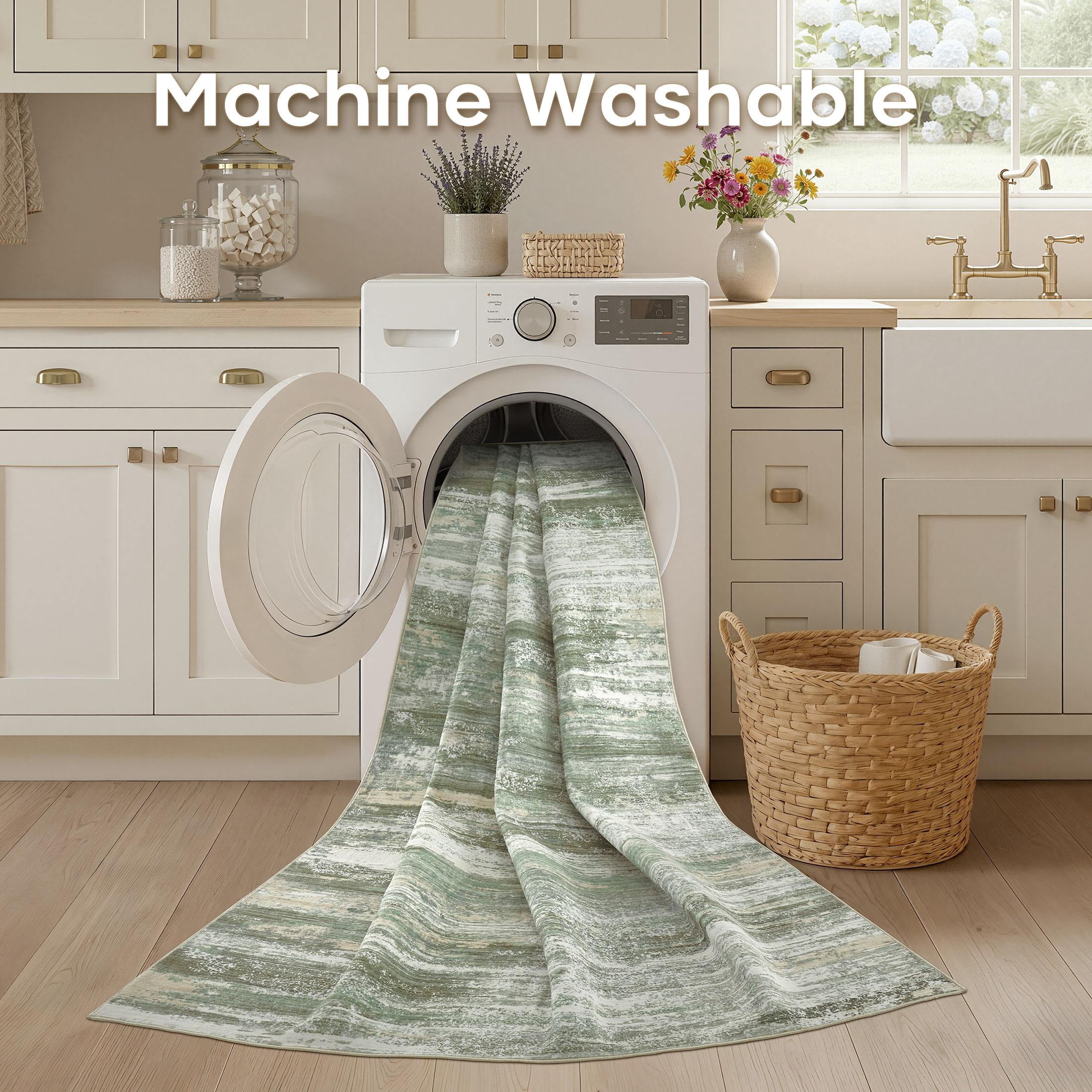 UERMEI 3'x5' Area Rugs for Entryway, Modern Abstract Washable Rug Door Mats for Bedroom Laundry Room, Non-Slip Soft Low Pile Home Decor Carpet Accent Rug Indoor Rug, Green