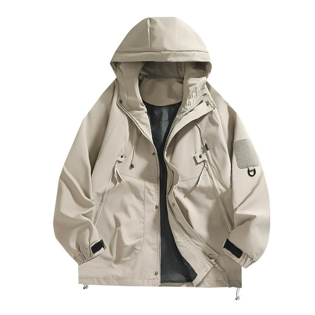 KIHOUT Men's Waterproof Shell Jacket Windbreaker Hooded Solid Color Rain Coat for Outdoor Hiking Climbing Traveling