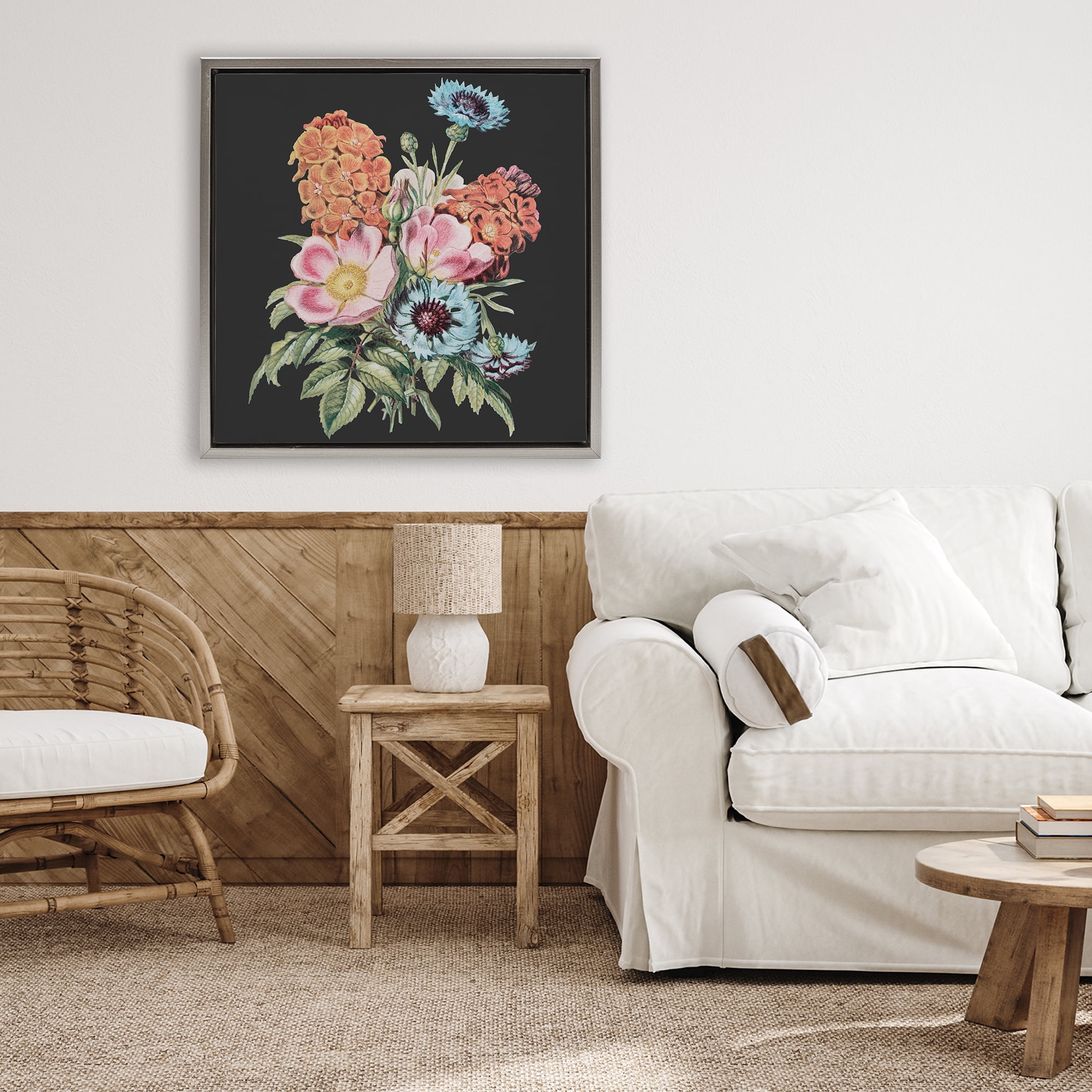 Stupell Industries Vintage Bouquet Study over Black Gray Framed Floater Canvas Wall Art, design by Dan Meneely