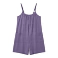 thumbnail image 6 of QATAINLAV Summer Rompers for Women Sleeveless Adjustable Strap Onesies Shorts Cotton Casual Wide Jumpsuits with Pockets Purple L, 6 of 7