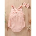 thumbnail image 3 of Coduop Toddler Baby Girl Ribbed Sleeveless Bow Suspender Romper Casual Summer Jumpsuit + Headband, 3 of 7