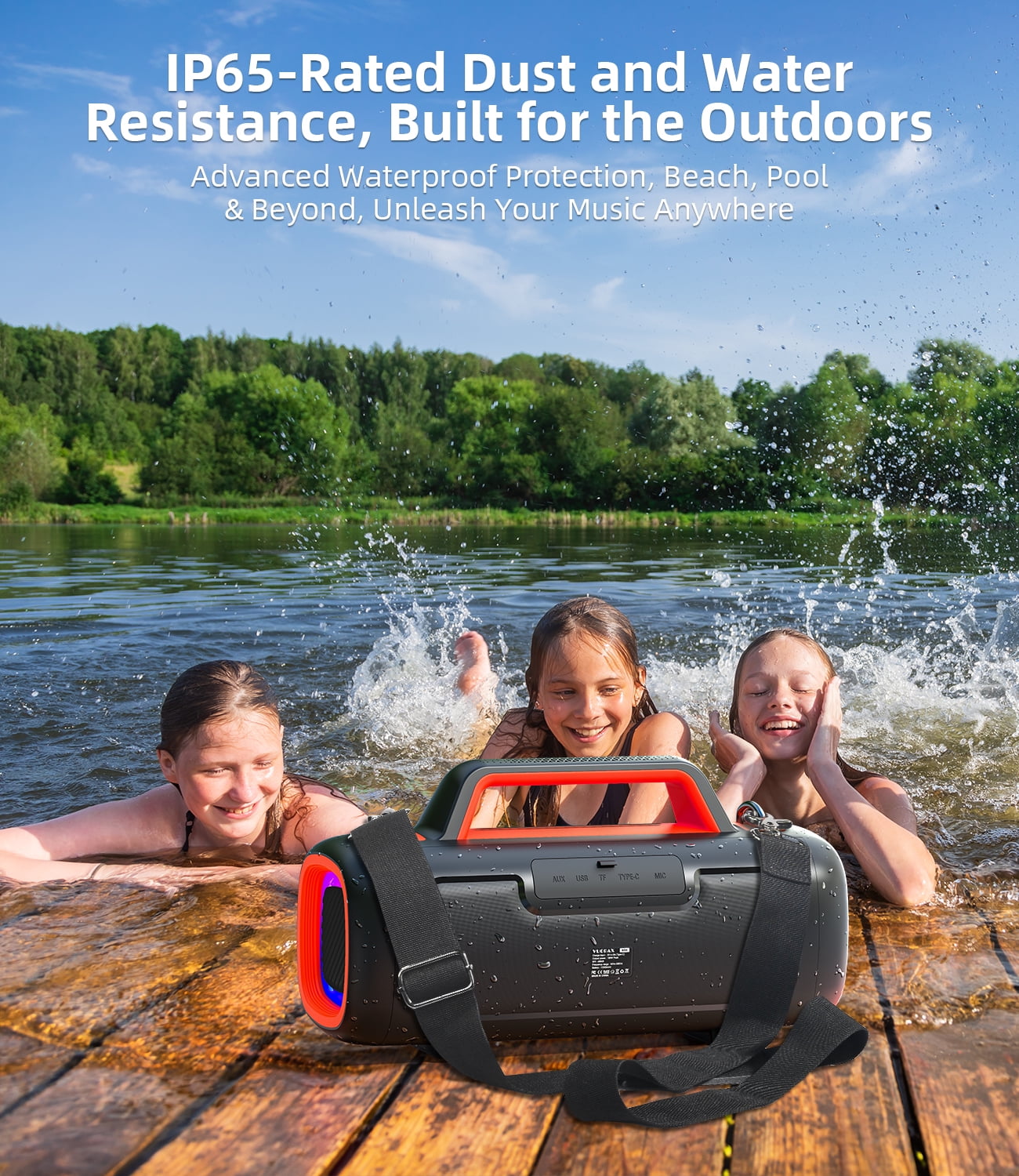 Portable Bluetooth Speaker IP65 Waterproof,140W Loud Sound,Bass Boost,Bluetooth 5.3, LED Lights,True Wireless Stereo Pairing,24H Playtime, for Home/Outdoor/Party/Beach, Fashionable Gift