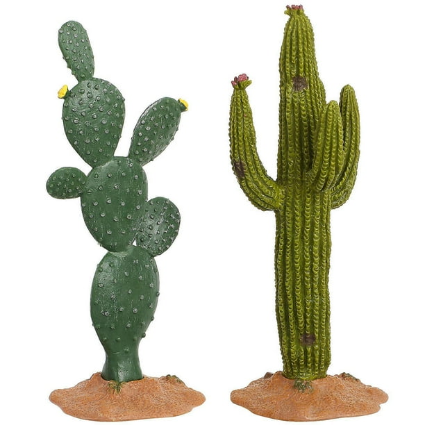 Artificial Cactus Figurines 2Pcs Green Decorative Lifelike PVC Artificial Cactus Ornament
