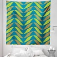thumbnail image 1 of Abstract Tapestry, Wavy Dashed Lines in Horizontal Pattern Symmetric Stripes Boho Tones, Fabric Wall Hanging Decor for Bedroom Living Room Dorm, 5 Sizes, Sea Blue Ginger Yellow, by Ambesonne, 1 of 1