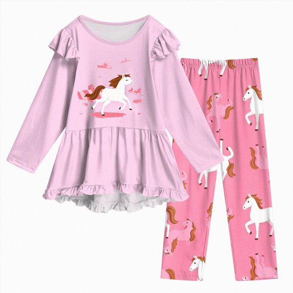 KPOPLK 2-11 Years Little's Girl Clothes Fall Winter Toddler Outfits for Girls Long Sleeve Ruffle Sweatshirt Pant Clothing Set,Size 7-8 Years