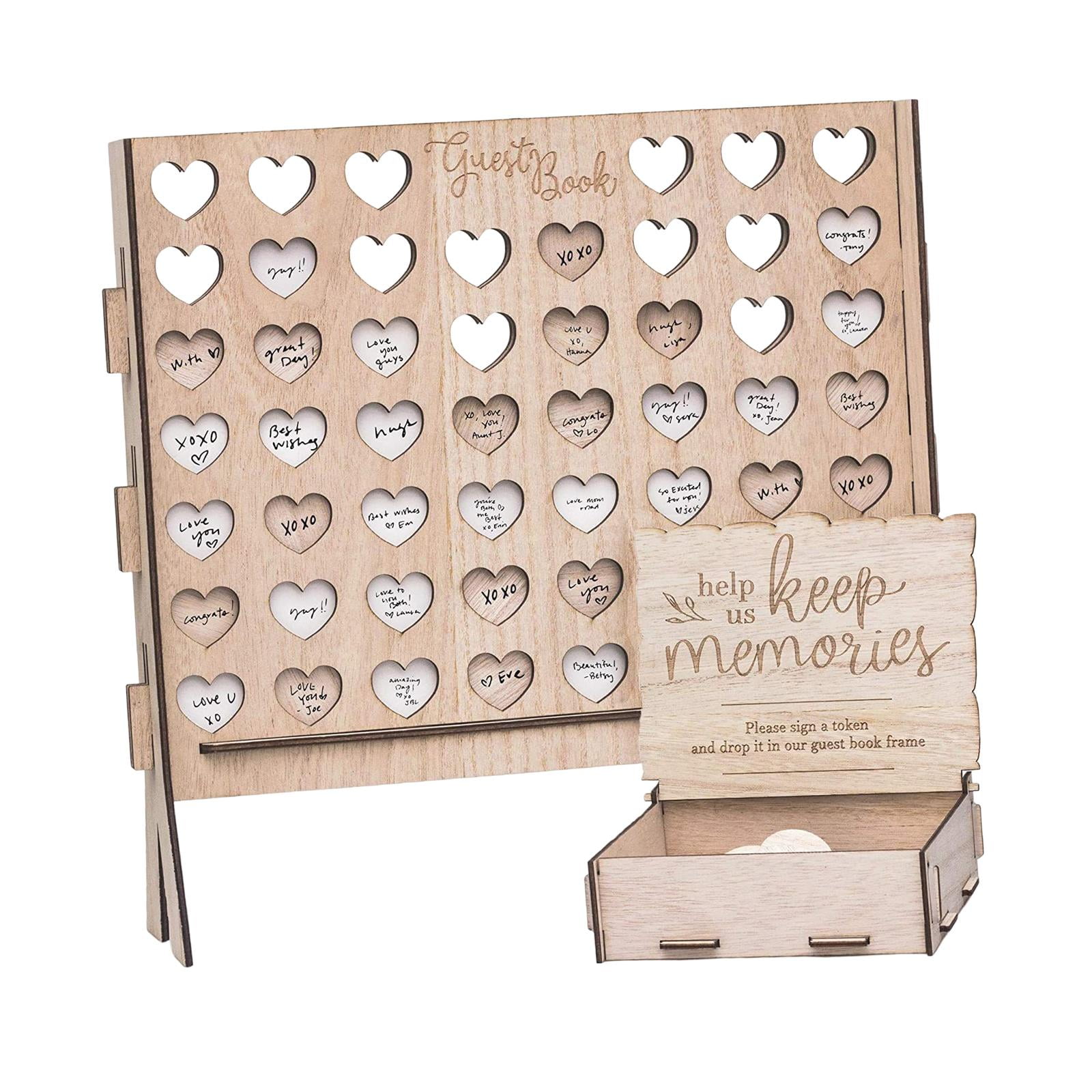 Wedding Guest Book Reception Wedding Signs Drop Top Wedding Frame Sign Book Decorative with Blank Hearts for Anniversary Birthday Holiday