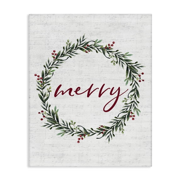Stupell Industries Cottage Red Merry Country Holiday Wreath Canvas Art, 16 x 20, by Lettered and Lined