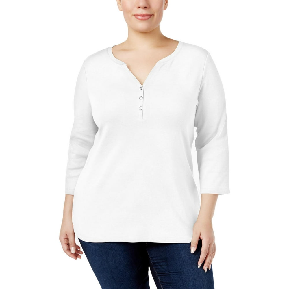 Karen Scott Womens Cotton Topstitched Top Black Size Medium main image 0