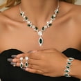 thumbnail image 5 of AEXTO 4pcs Cluster Jewelry Set  Necklace, Earrings, Bracelet Ring with Simulated Emerald Cubic Zirconia, Vintage-Inspired Statement Accessories for Women, Perfect for Weddings, Parties, 5 of 9