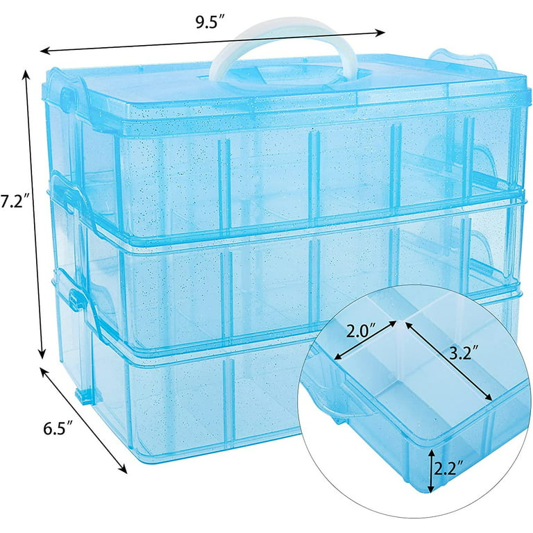  RainbowBaby 3-Tier Stackable Storage Box Organizer, 18  Adjustable Compartments, Small Plastic Craft Case Container Bins for Sewing  Accessories, Jewelry Beads Arts and Crafts Beauty Supplies (Blue)