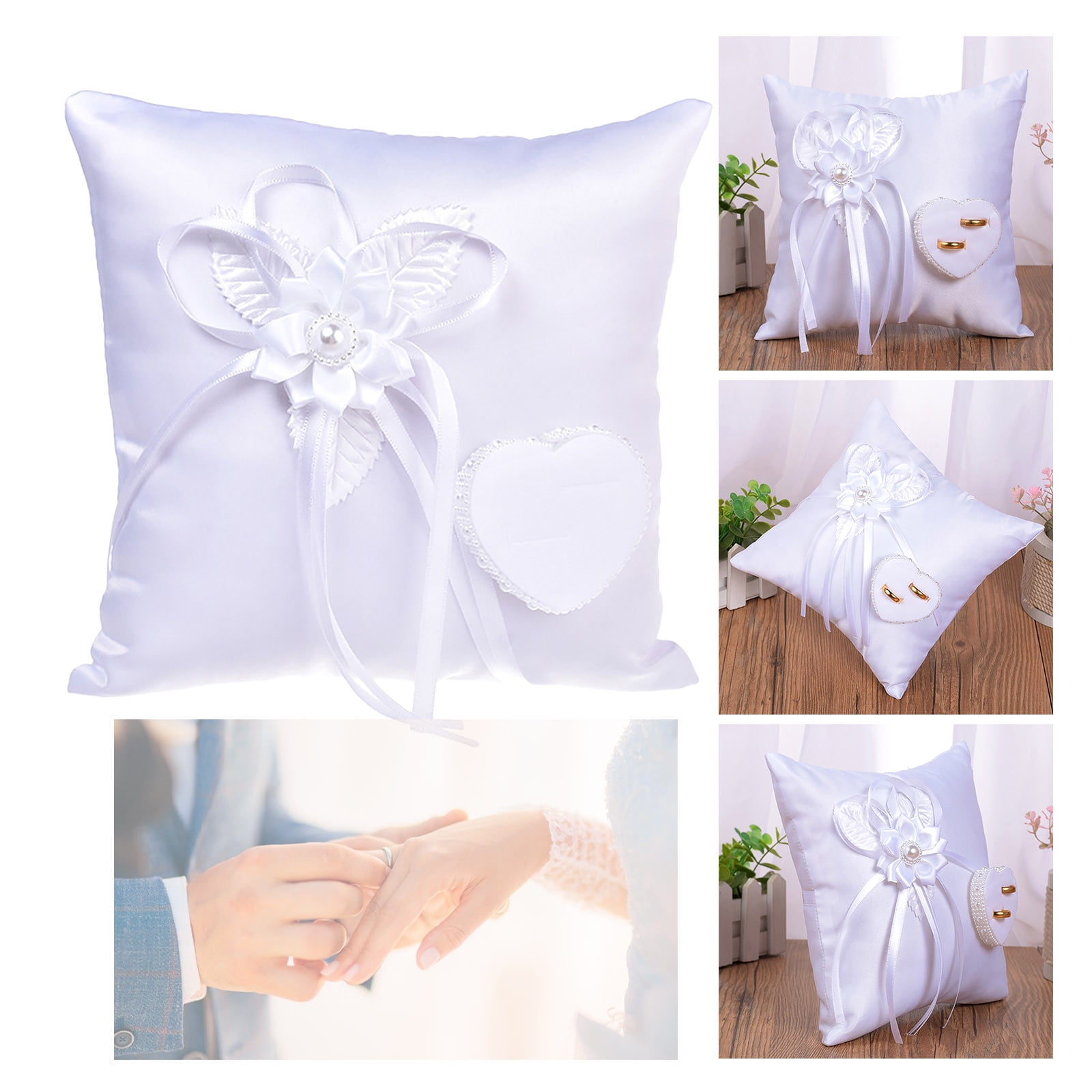 Baptism Cushion Ring Pillow Basket Flower Heart Diamond Satin Storage Souvenirs 