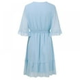 thumbnail image 2 of Femmes Mini Robe Taille Élastique Volants Robe de Soirée Ample Fit Dot Print V Cou Manches Courtes Robe Fluide, 2 of 9