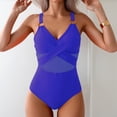 thumbnail image 2 of Women's Mesh One Piece Swimsuits Sexy V Neck Front Cross Push Up Bathing Suits Full Coverage Swimwear Royal Blue XL, 2 of 5
