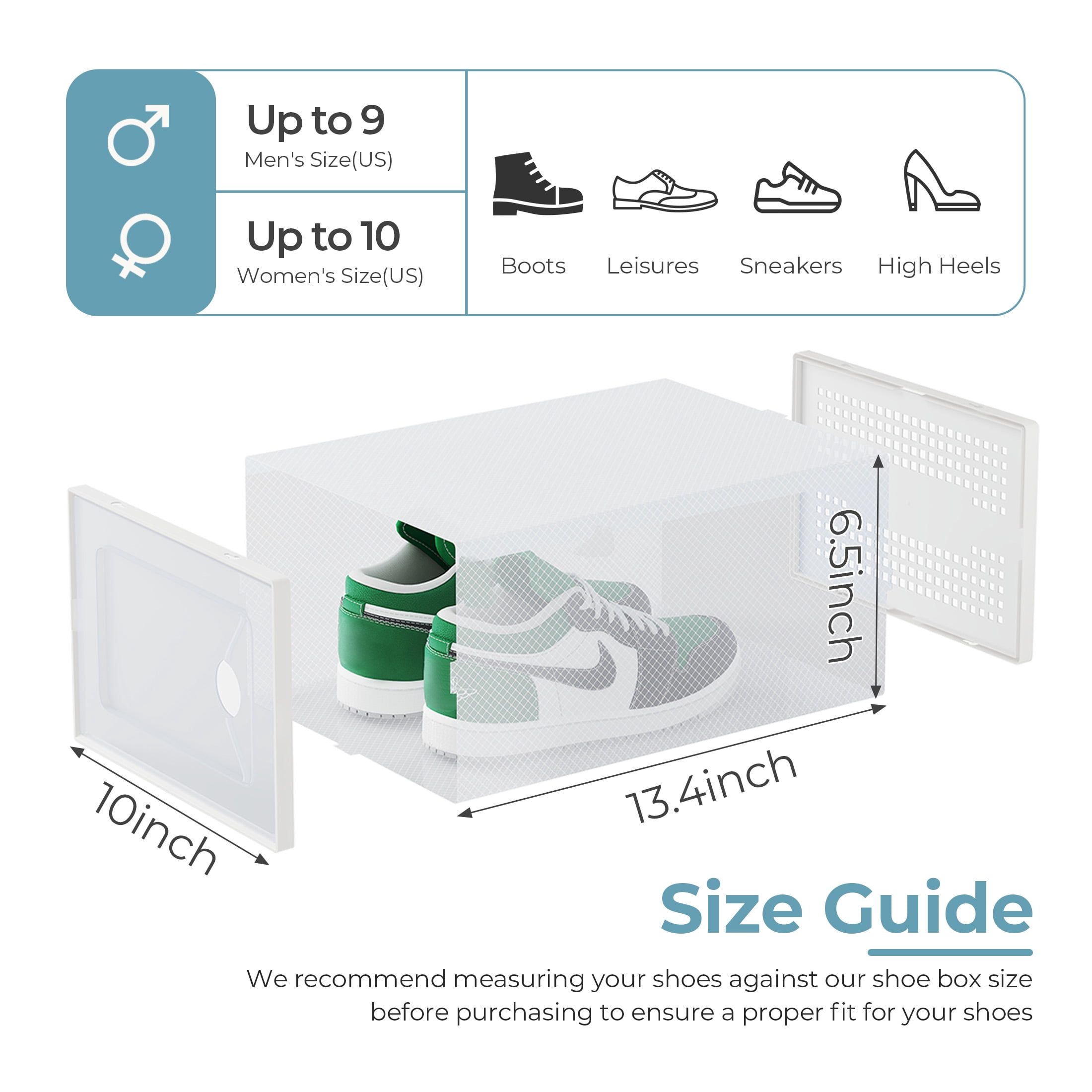 EDX 12-Pack Stackable Clear Shoe Box Organizer, Plastic Storage Bins for Closet Hallway & Bedroom, Ventilated & Stackable Shoe Storage Container Set Holds Shoes up to US Size 11, White