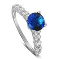 thumbnail image 2 of Luxurious 1.50 Carat 6mm Round Blue Sapphire Moissanite Diamond Engagement Ring in 10k White Gold, 2 of 3