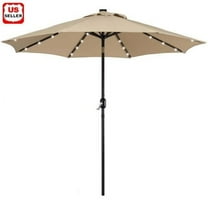 LINKPAL 9 ft Solar Umbrella 32 LED Lighted Patio Umbrella Table Market Umbrella with Tilt and Crank Outdoor Umbrella for Garden, Deck, Backyard, Pool and Beach