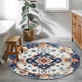 thumbnail image 4 of 3ft Washable Round Rug, Bohemian Circular Non-Slip Circle Area Rug for Bedroom Bedside, Orange Blue Vintage Ethnic Style Pattern Soft Indoor Floor Mat for Home Decor, 4 of 9