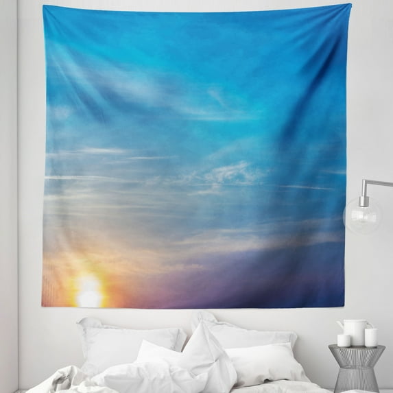 Yellow and Blue Tapestry, Sunrise Blurry Sky Horizon in the Middle of Nowhere Serene View, Fabric Wall Hanging Decor for Bedroom Living Room Dorm, 5 Sizes, Lavender Blue Yellow, by Ambesonne