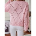 thumbnail image 4 of Womens Crew Neck Crochet Long Sleeve Hollow Out Knit Sweaters Fashion Loose Casual Sequin Pullover Pullovers Pink M, 4 of 8