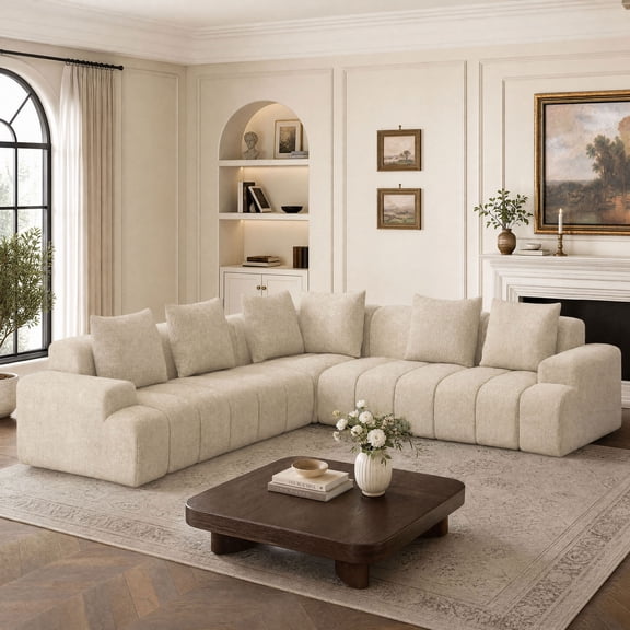 Meeyar 109" Modular Sectional Sofa, L-Shaped Chenille Fabric Cloud Couch for Living Room, White