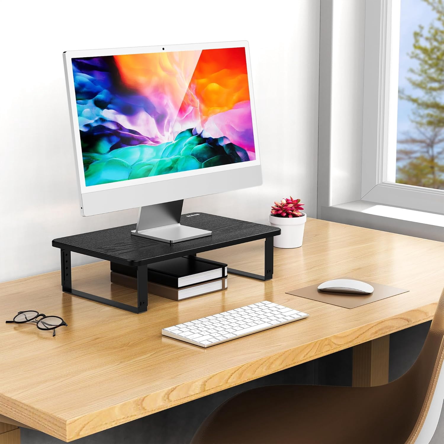 MS01 Monitor Stand Riser, Height Adjustable Laptop Stand, Computer Monitor Stand for Monitor, Computer,Laptop,Printer (Black)