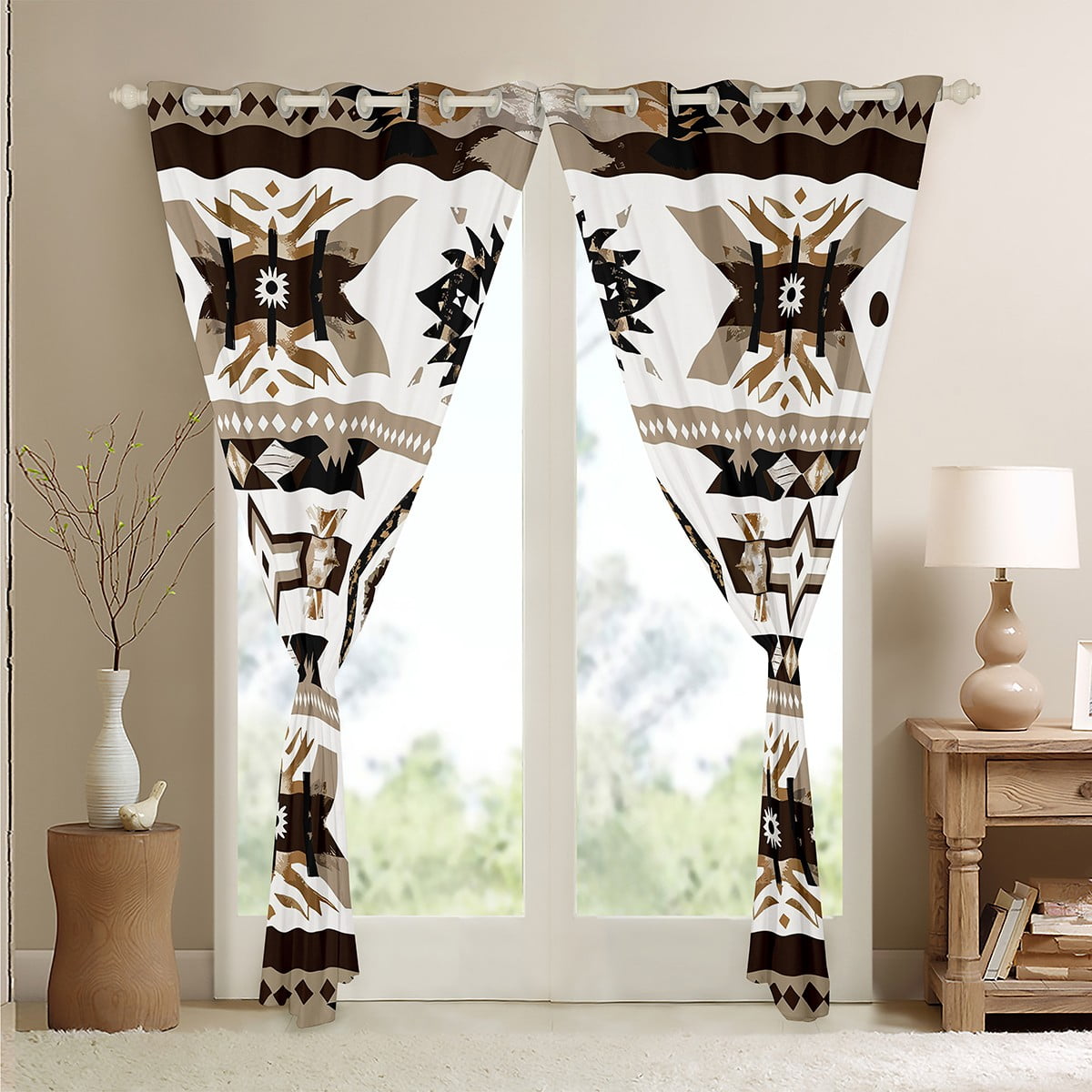 Western 30%-50% Blackout Curtains for Bedroom Southwestern Curtains,Geometric Aztec Curtains Drapes 2 Panels 52"Wx84"L