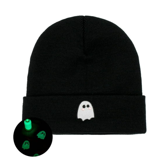 ACCEHUT Ghost Graphic Fluorescent Halloween Knit Beanie for Women & Men