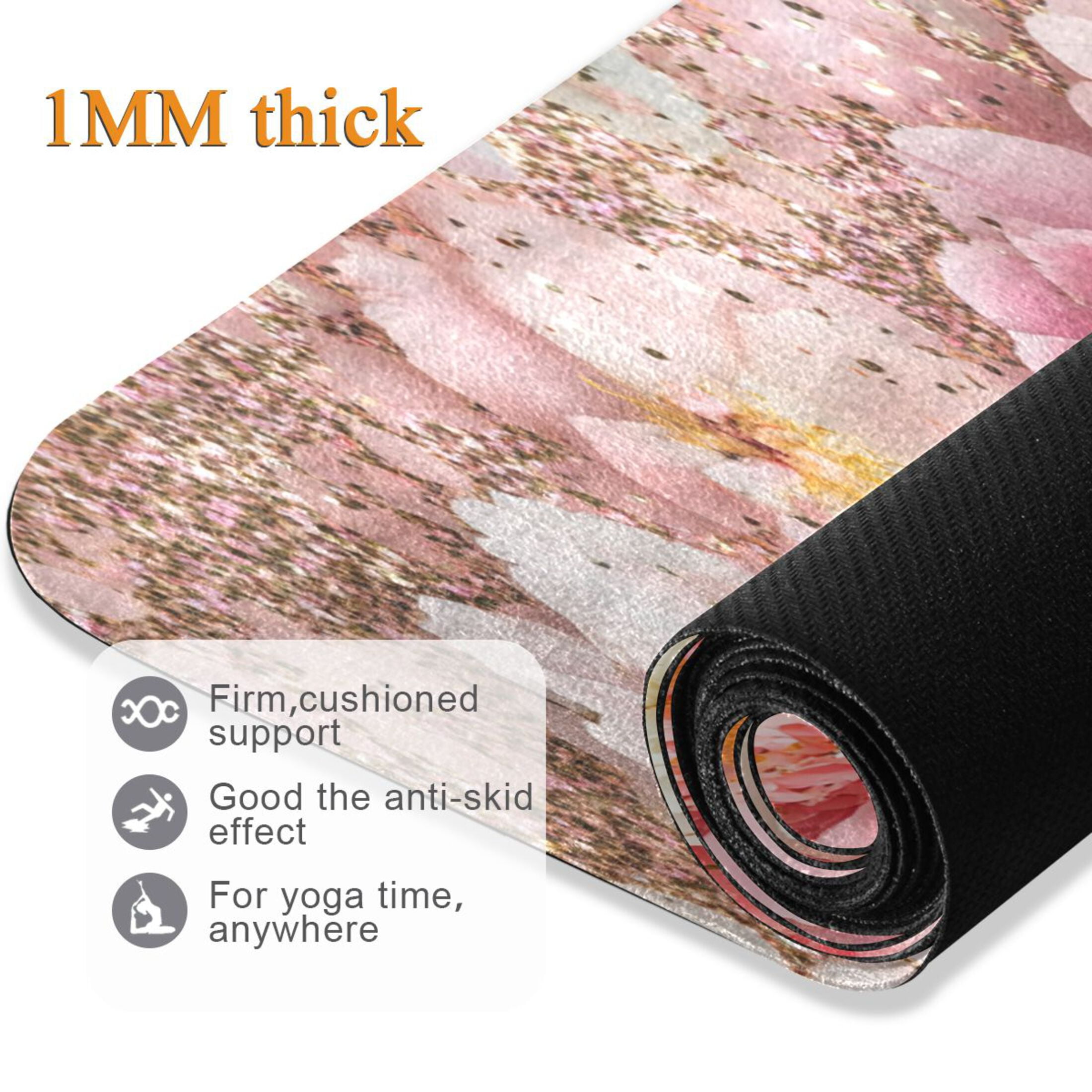 BZSMCE Yoga Mat Women Pink and White Flowers Glitter Fitness Mat