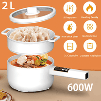 Yuehuam Electric Hot Pot with Steamer, 2L Non-stick Mini Electric Pot, 5 Cooking Modes, Multifunctional Portable Electric Hot Pot for Steak, Egg, Fried Rice, Ramen, Oatmeal, White