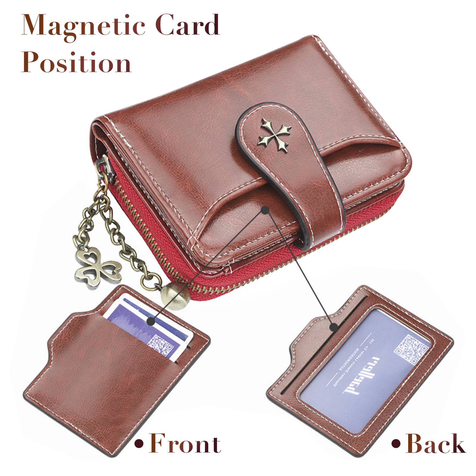 Leather Short Wallet for Women, EEEkit Small Bifold Buckle Wallet, Ladies  Zip-Around Security Card Holder, Travel Case 