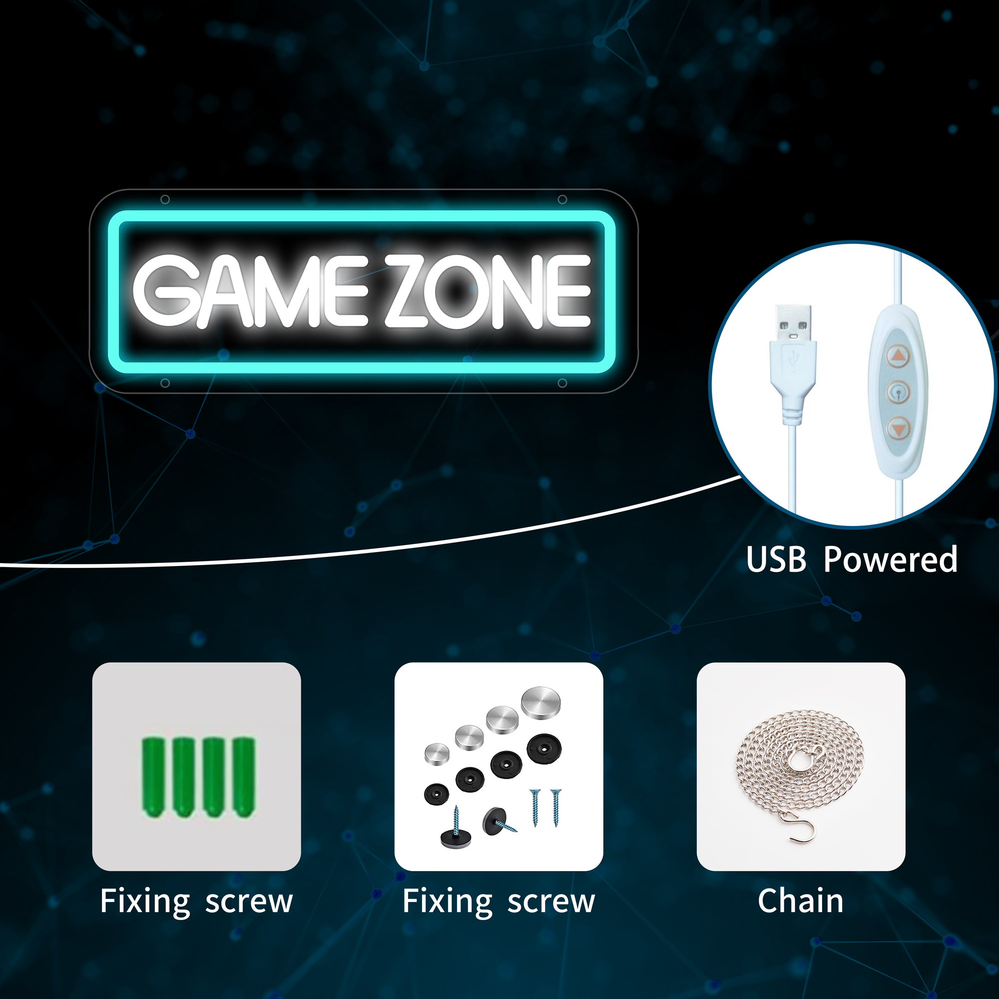 Game Zone Neon Sign, Game Zone Led Signs for Wall Decor, Dimmable Neon Light Sign for Bedroom, Play Room, Kids Room, Bar Decoration, USB Powered Light Up Neon Signs for Party Decor