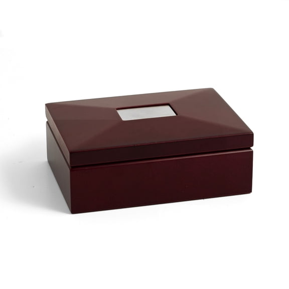 "Mahogany" Hinged Box with Removable Divider and 1"x2" Brushed Silver Engraving Plate.