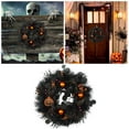 thumbnail image 2 of 18" Halloween Wreath with Lights - Pumpkin & Crow Decor for Front Door, Porch or Wall - Wreath for Indoor/Outdoor Spooky Decorations, 2 of 8
