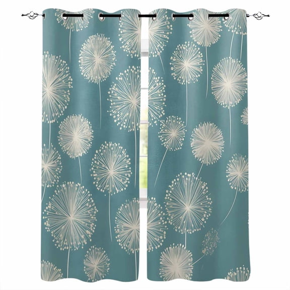 Fsddascl White Dandelion Blackout Curtains for Bedroom/Living Room, Thermal Insulated Kitchen Curtains, Pastoral Botanical Floral Blue Grommet Darkening Window Treatment Drapes 52"x72"x2
