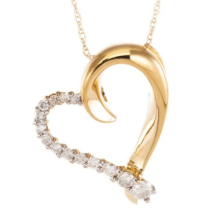 - 1/4 Carat T.W. Diamond 10kt Yellow Gold Journey Heart Pendant, 18
