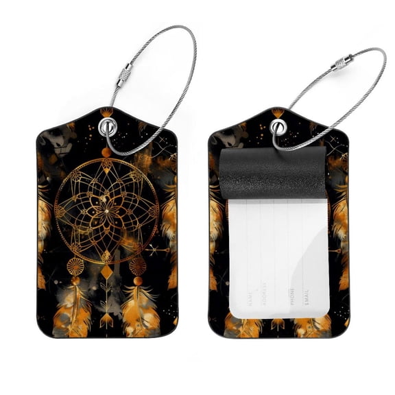 PhooArto Dreamcatcher Golden Silhouette Luggage Tags with Stainless Steel Loop, 2 Pack Luggage Tag Holders for Travel Luggage Baggage Identifier