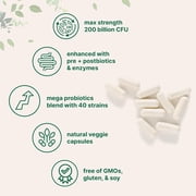 Micro Ingredients Mega Probiotics 200 Billion CFU, 120 Veggie Capsules | Daily Probiotics for Women & Men | 40 Strains with Prebiotics, Postbiotics & Digestive Enzymes | Gut & Digestive Health