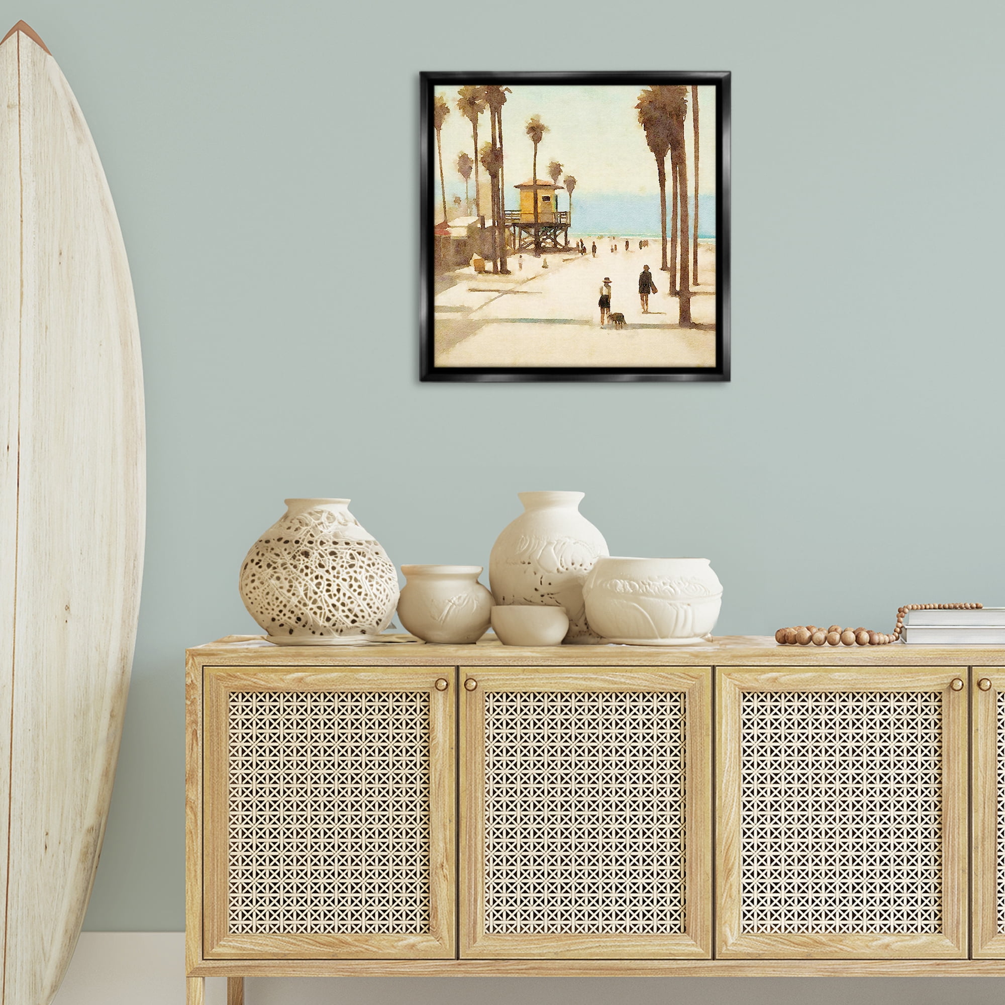 Stupell Industries End Of Road Beach People Painting Black Floater Framed Canvas Art Print Wall Art, 25 x 25