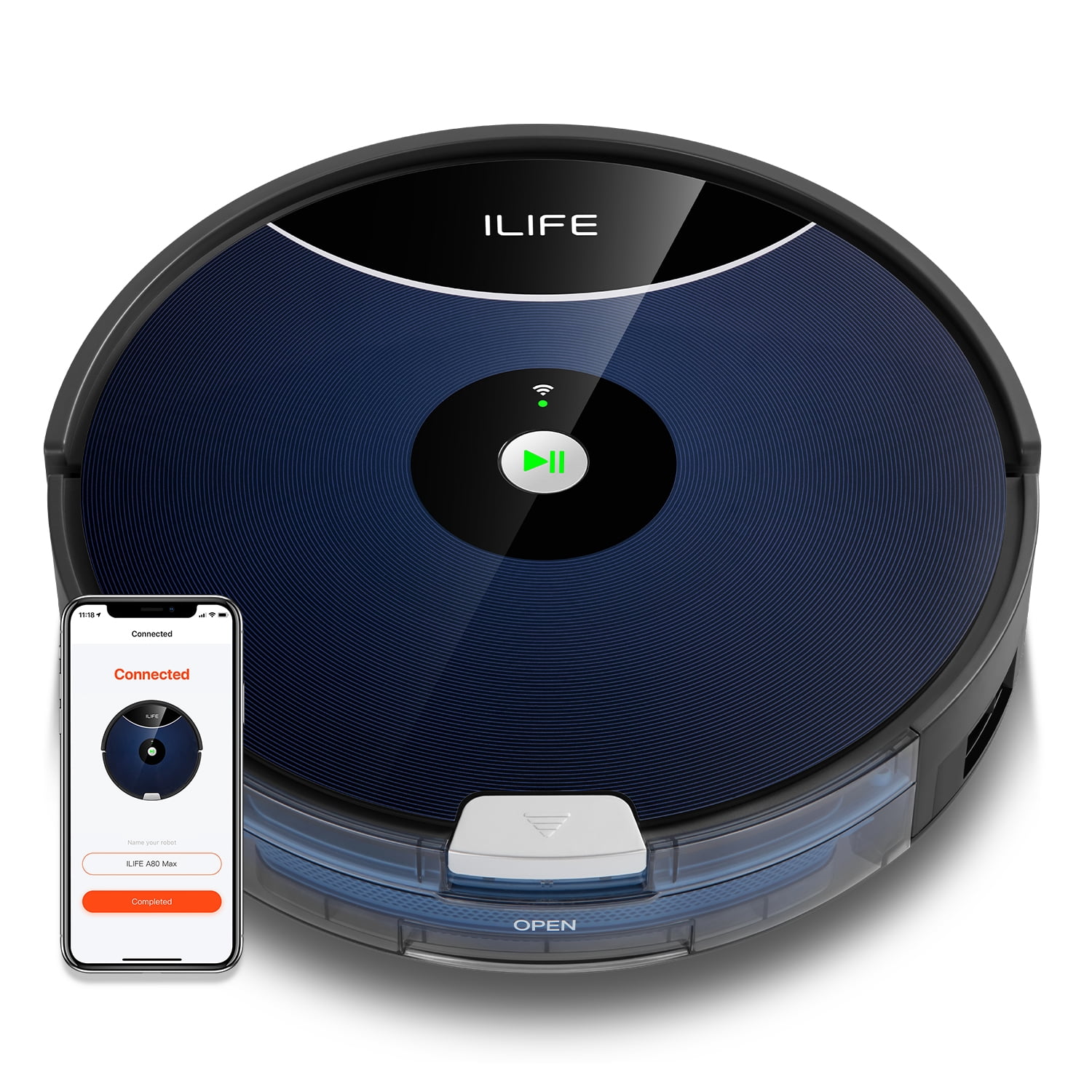ILIFE A80 Max-W Robot Vacuum Cleaner, 2000Pa, Wi-Fi, 2-in-1 Roller Brush