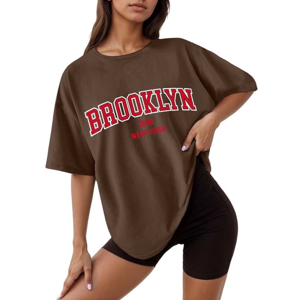 Camiseta holgada de manga corta y cuello redondo con estampado informal para mujer