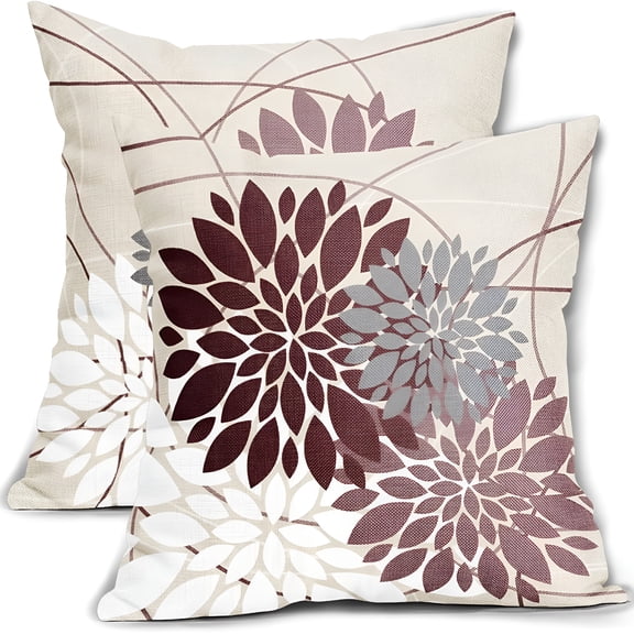 AUQ 2026 New Dark Burgundy Pillow Covers 18X18 Inch Flower Red Wine Colored Pillow Case Farmhouse Outdoor Decor for Home Bedroom Living Room Spring Summer Floral Linen Square Cushion Cover,Set of 2