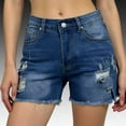 thumbnail image 2 of Clossjun Jean Shorts Women Trendy High Waisted Stretchy Ripped Denim Summer Frayed Raw Hem Mom Long Shorts Cutoff Jorts, 2 of 4